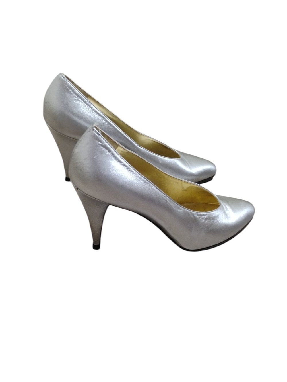 Vintage Anne Klein Italian Leather Pumps Silver Metallic Heels Sz 7.5M